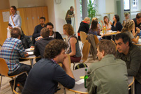 Filmmakers as visitors used the opportunity to chat in the cafeteria